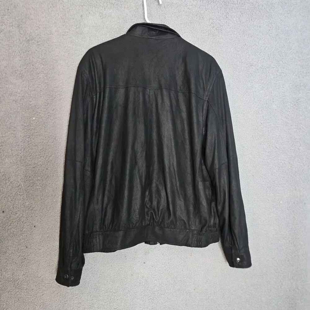 Remy Leather Jacket Mens 42 Black Full Zip Bomber Coat 9 Elastic Waist